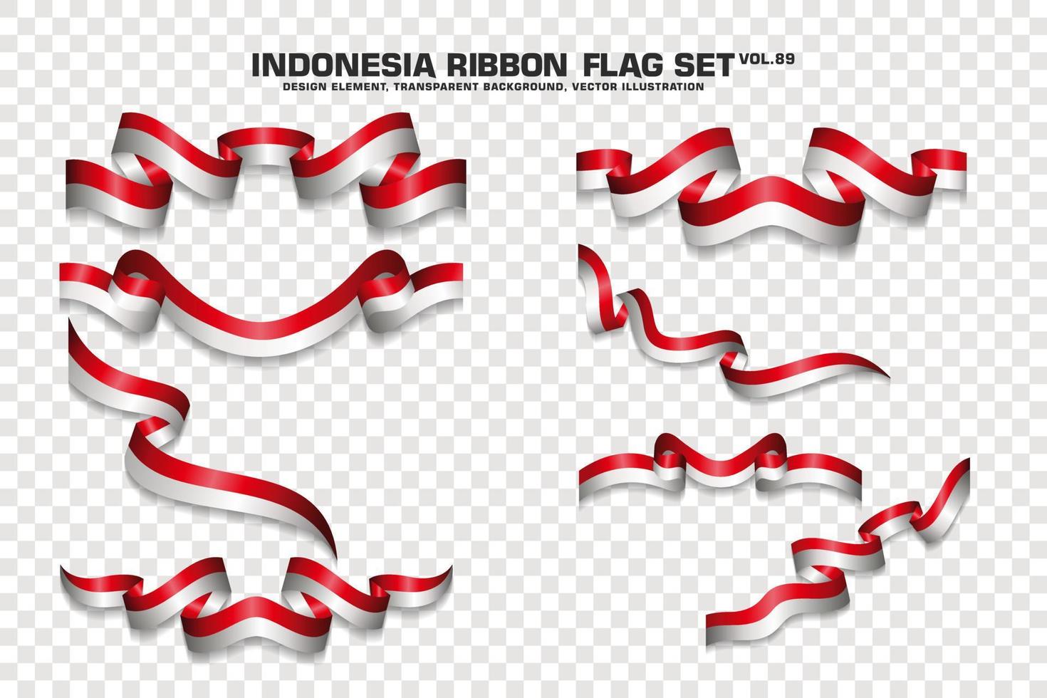 Indonesia Ribbon Flags Set, Element design, 3D style. vector Illustration