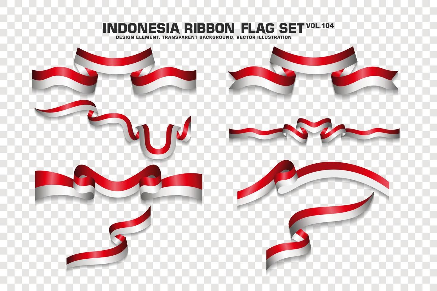 Indonesia Ribbon Flags Set, Element design, 3D style. vector Illustration