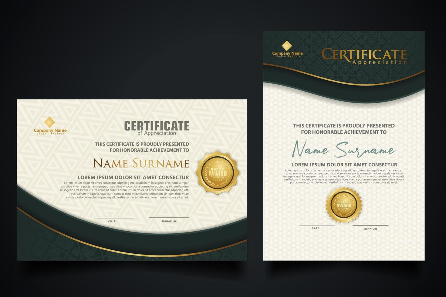 Luxury certificate template with elegant corner frame and realistic texture pattern, diploma Vector illustration