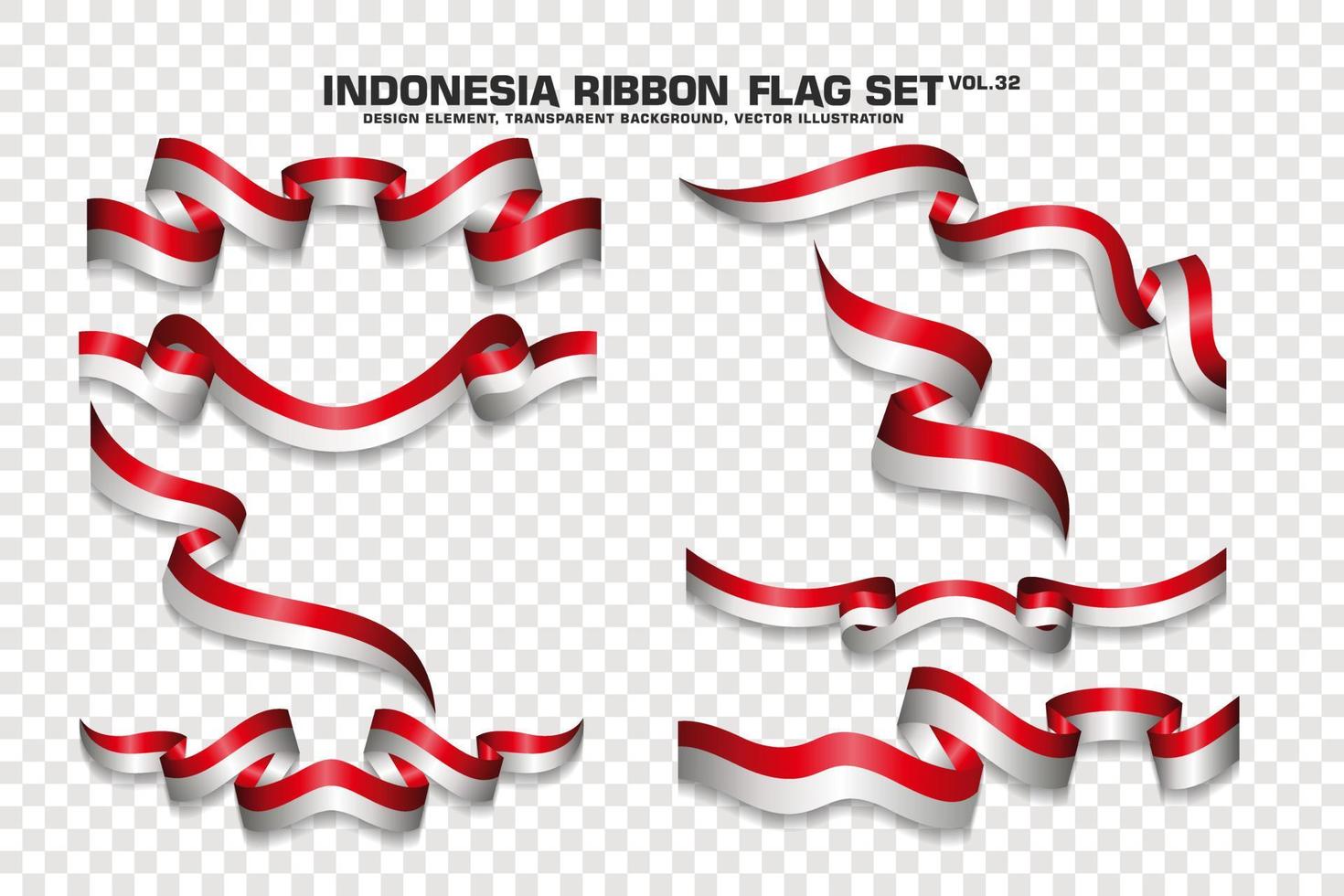 Indonesia Ribbon Flags Set, Element design, 3D style. vector Illustration