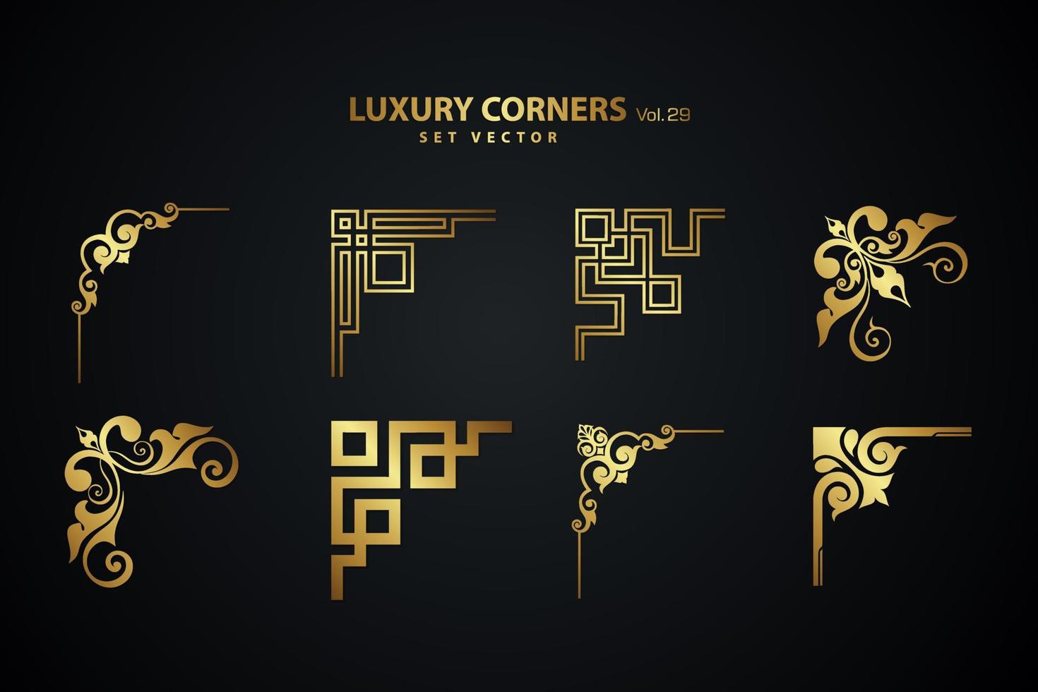 Vintage art deco luxury corner set. Vector golden geometric template for borders and frames