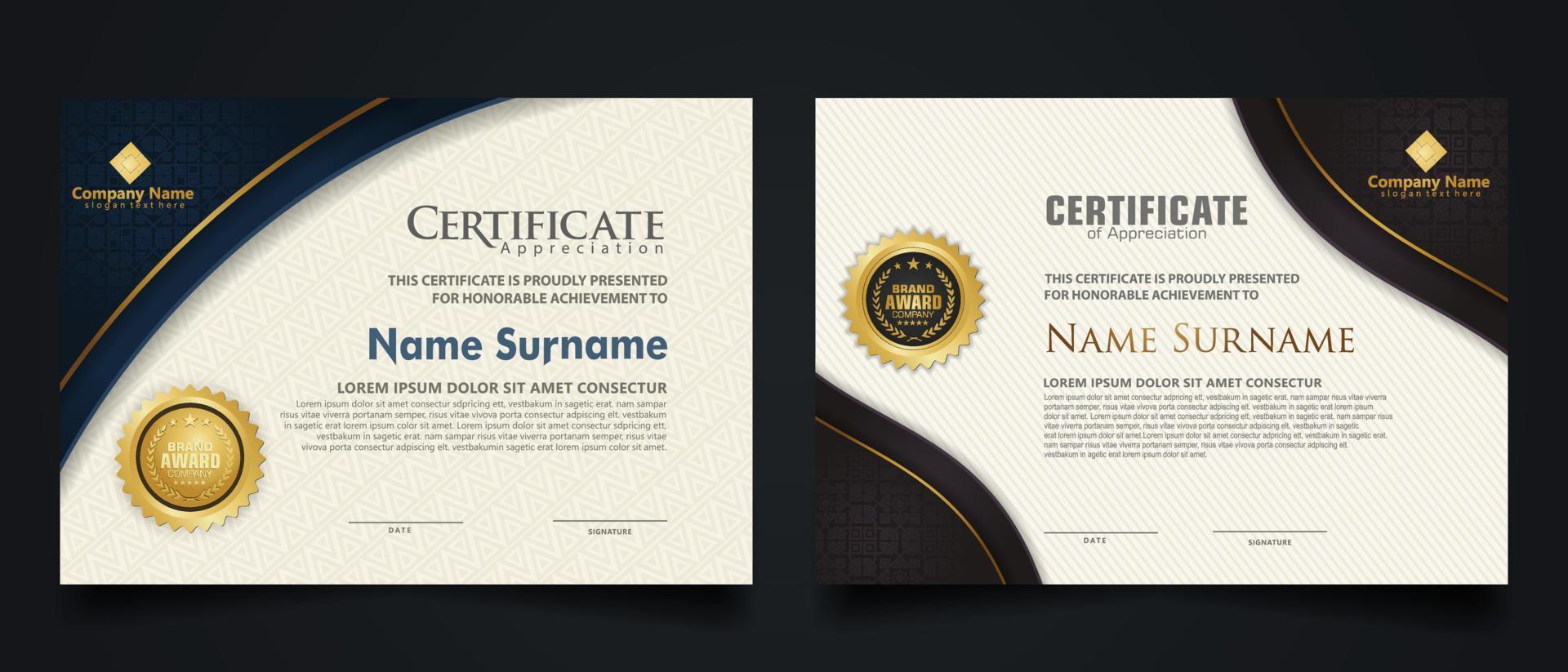 Luxury certificate template with elegant corner frame and realistic texture pattern, diploma Vector illustration