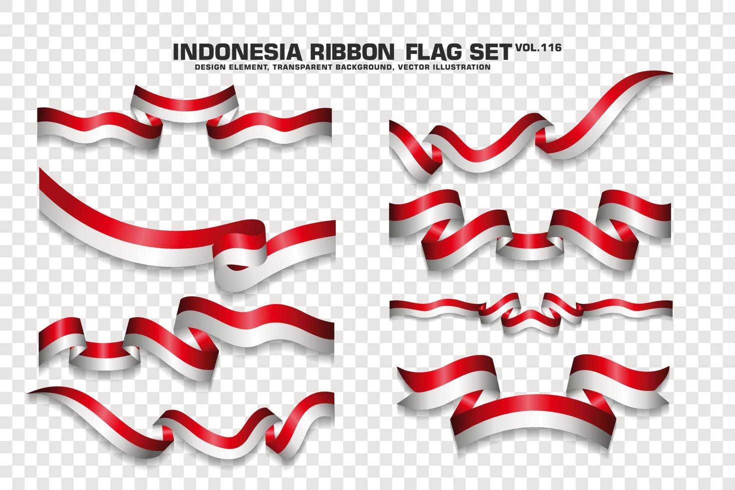 Indonesia Ribbon Flags Set, Element design, 3D style. vector Illustration