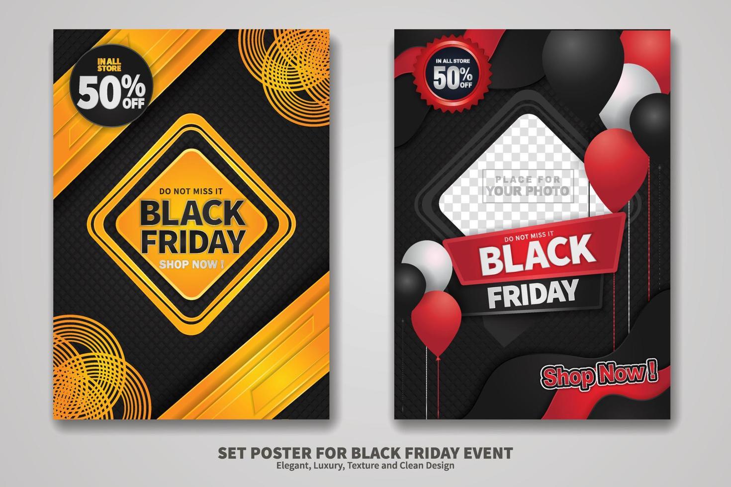 Black Friday Sale poster design set vector