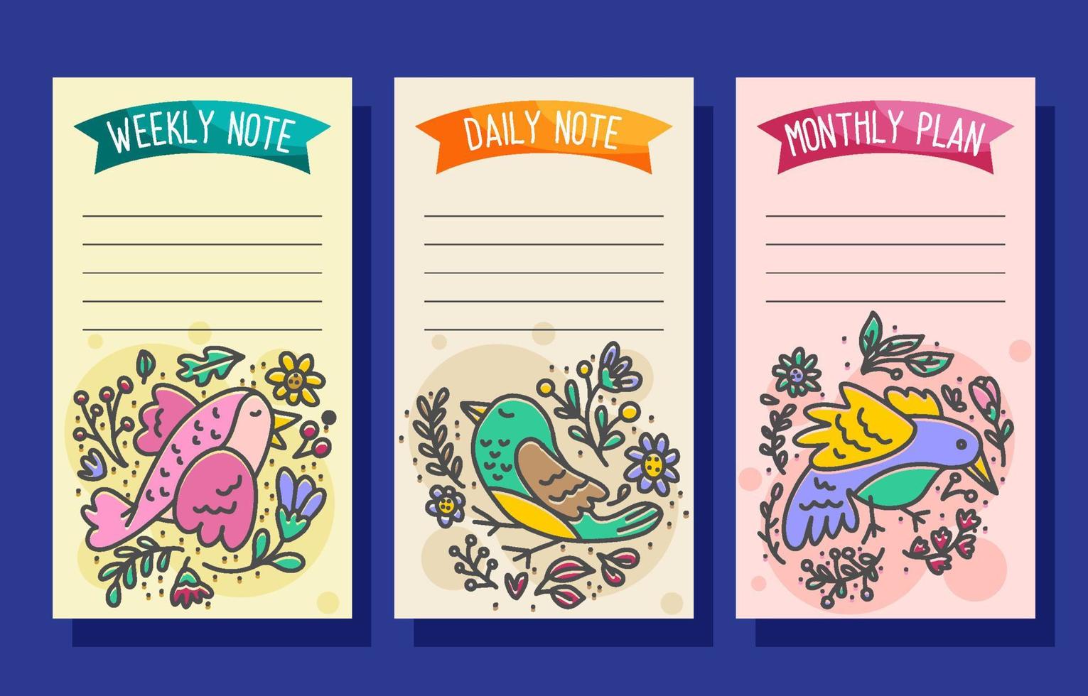 Journal Template Pages with Hand Drawn Birds vector