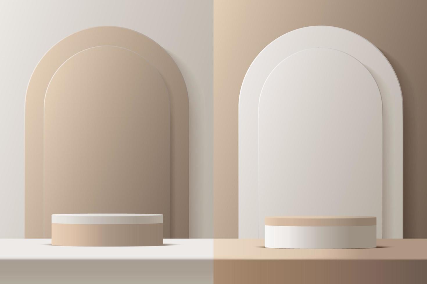 maqueta de podio de producto con fondo abstracto sobre fondo beige y blanco, ilustración vectorial 3d vector