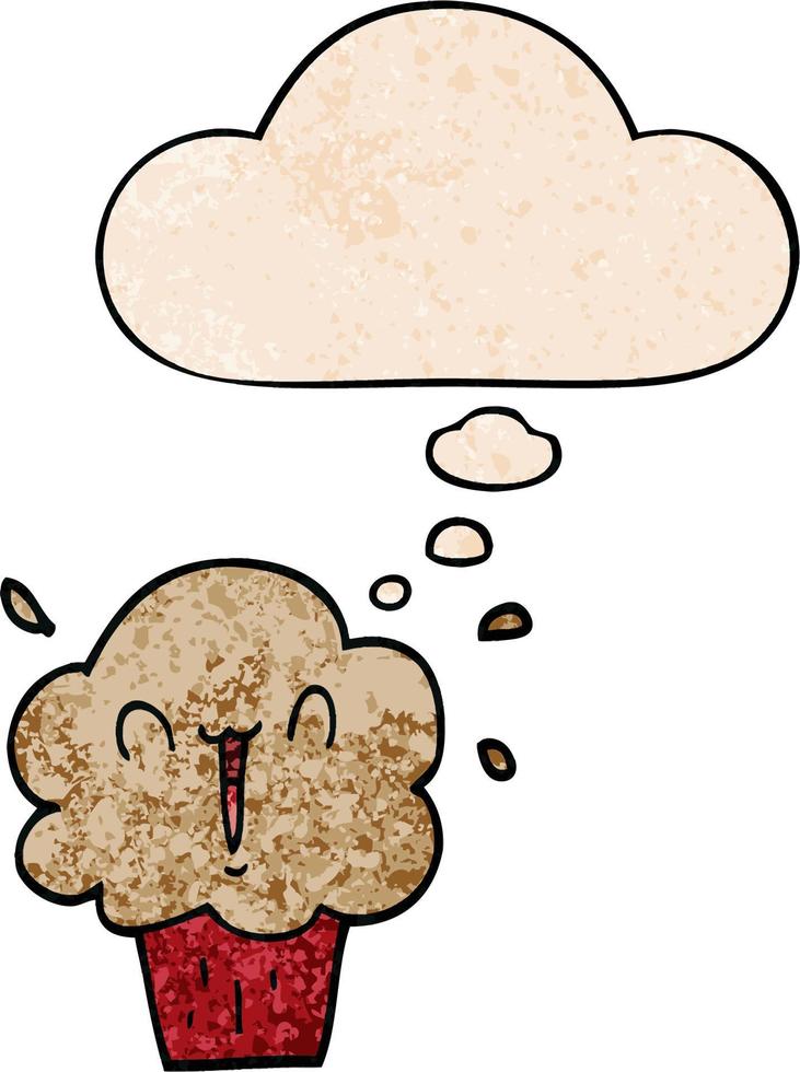 cartoon cupcake and thought bubble in grunge texture pattern style vector