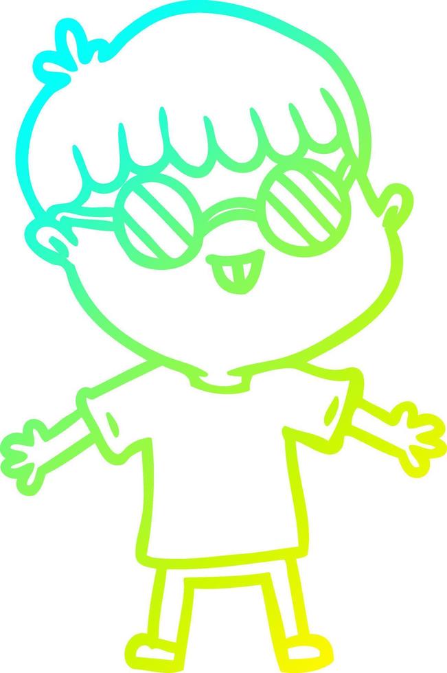 cold gradient line drawing cartoon boy wearing spectacles vector