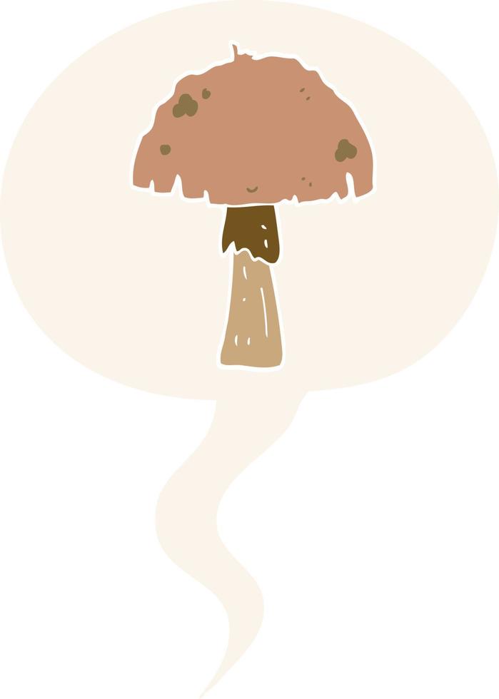 cartoon mushroom and speech bubble in retro style vector