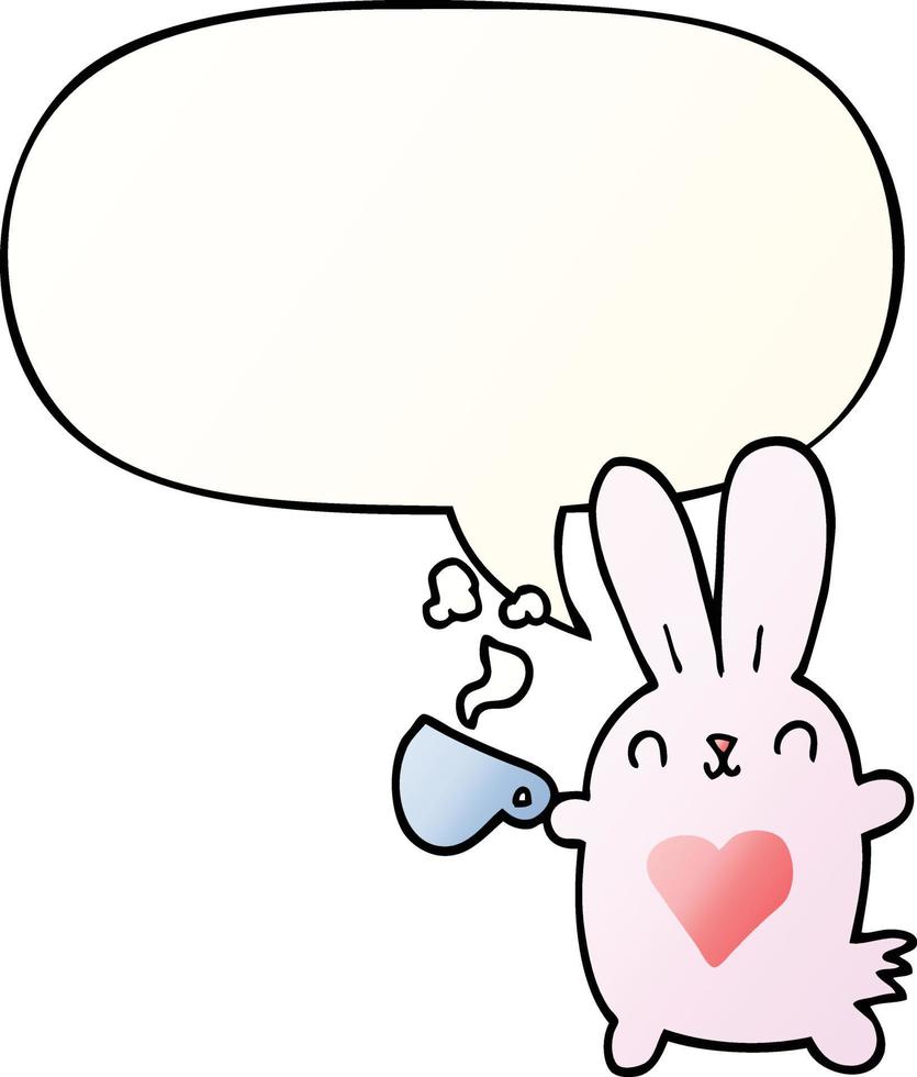 cute cartoon rabbit and love heart and coffee cup and speech bubble in smooth gradient style vector