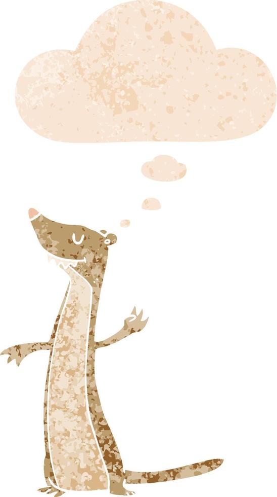 cartoon weasel and thought bubble in retro textured style vector