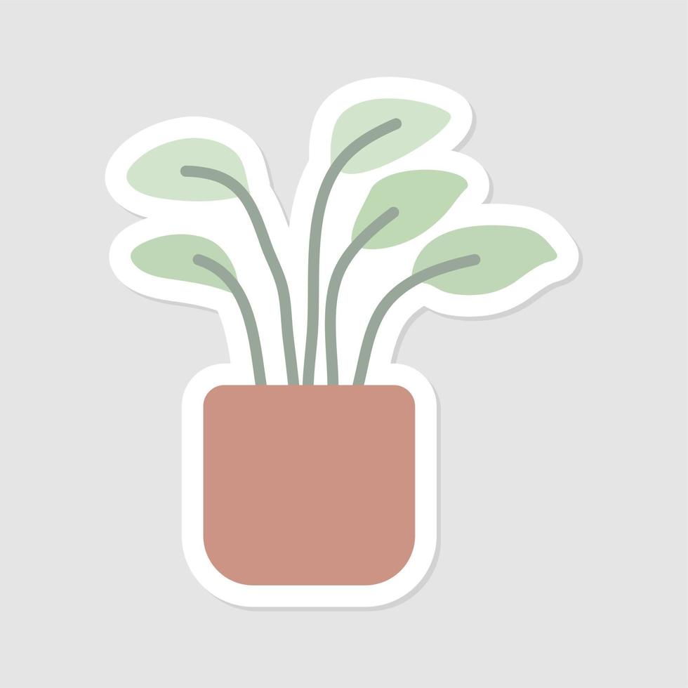 Cute aesthetic potted houseplant sticker. Isolated Illustration. Flat style. Editable vector format.