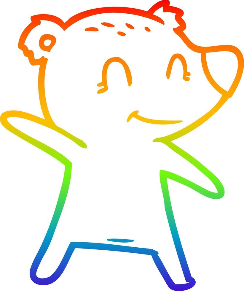rainbow gradient line drawing smiling bear pointing vector