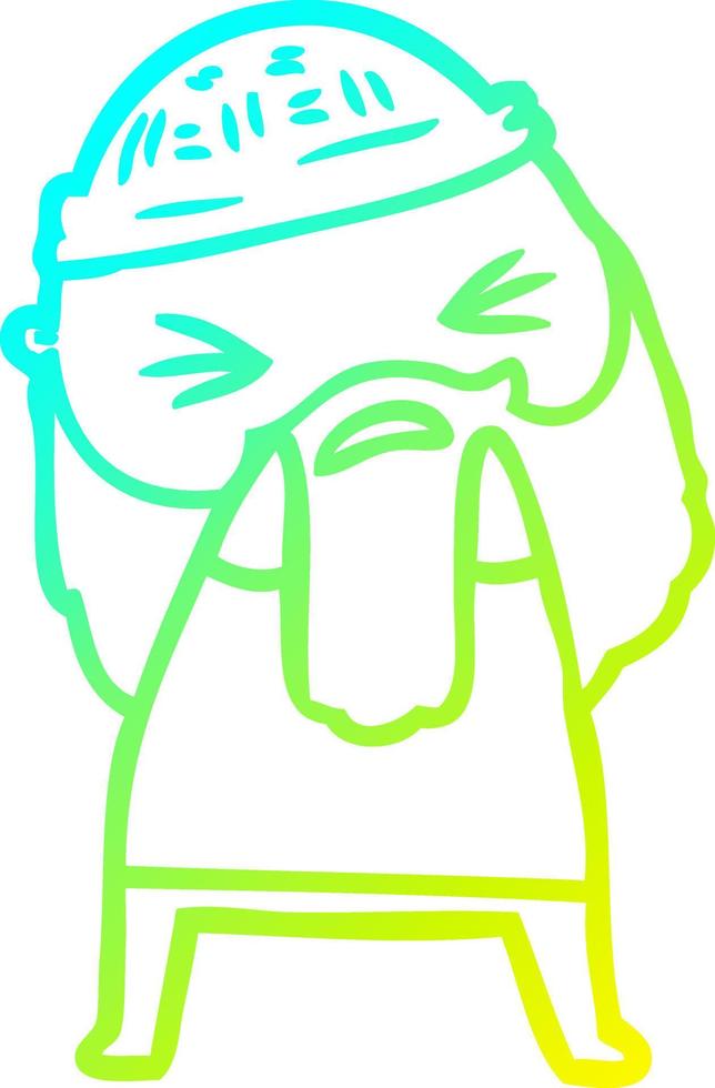 cold gradient line drawing cartoon man with beard vector