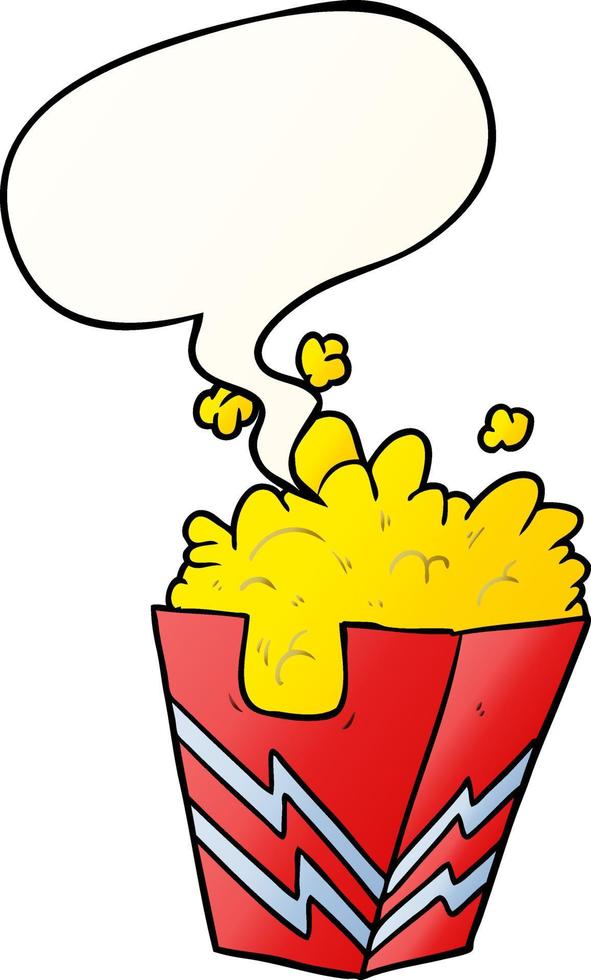 cartoon box of popcorn and speech bubble in smooth gradient style vector