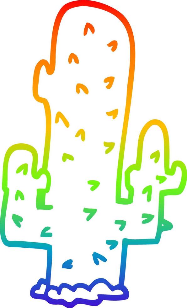 rainbow gradient line drawing cartoon cactus vector