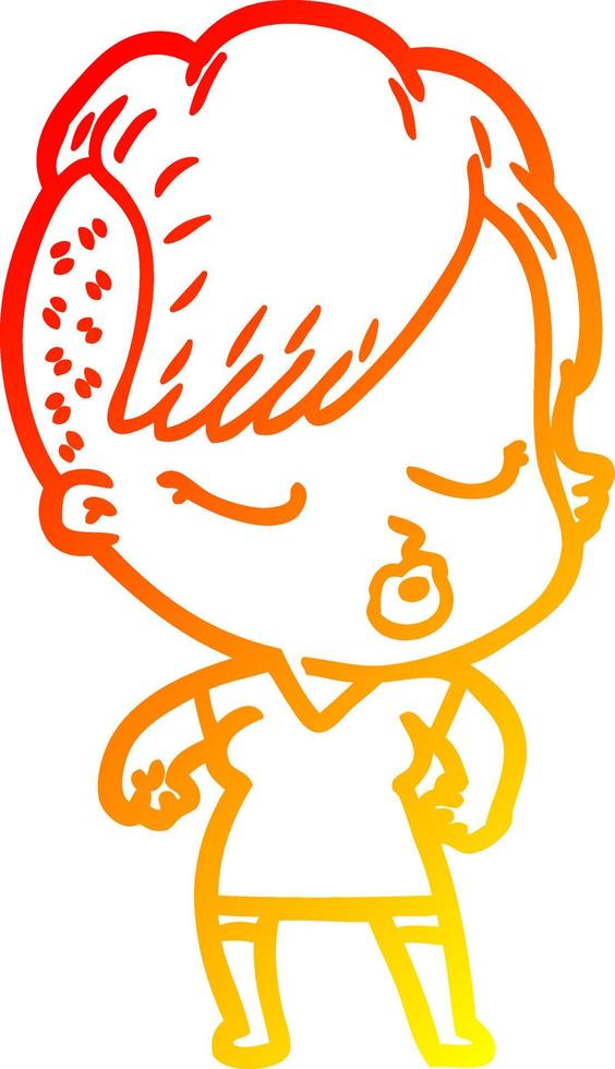 warm gradient line drawing cartoon pretty hipster girl vector