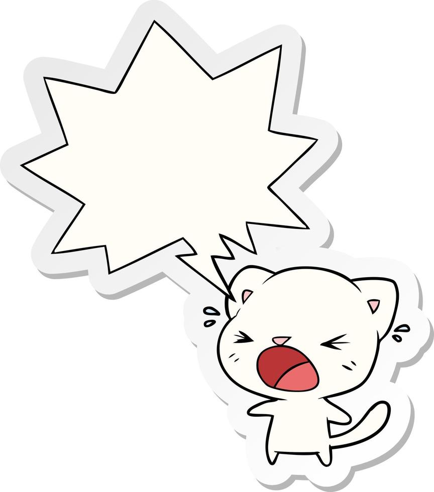 cute cartoon cat crying and speech bubble sticker vector