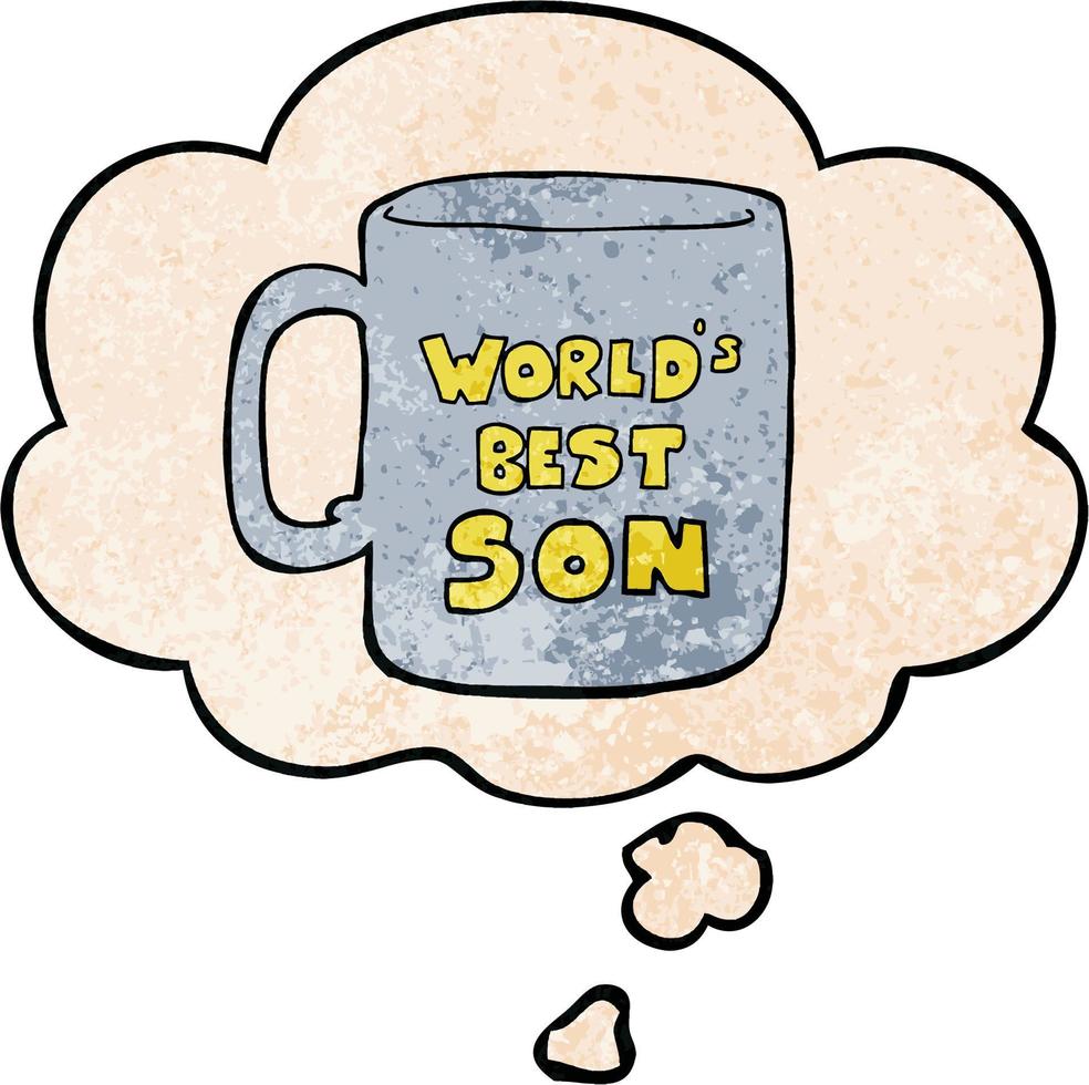 worlds best son mug and thought bubble in grunge texture pattern style vector