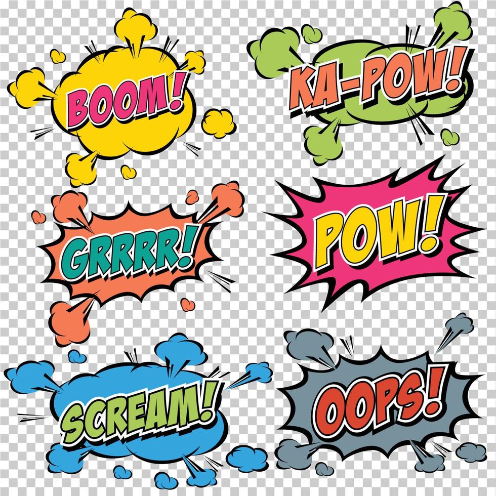 Collection multicolored comic sound Effects. vector