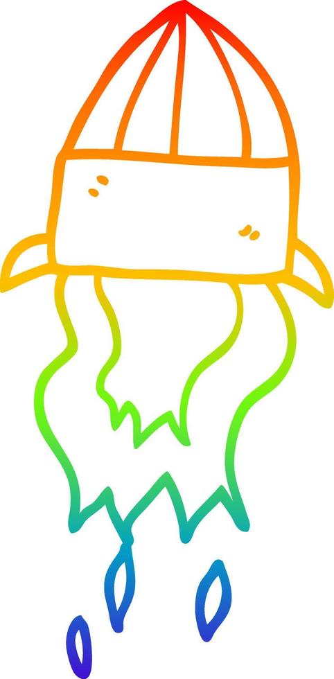 rainbow gradient line drawing cartoon rocket launch vector