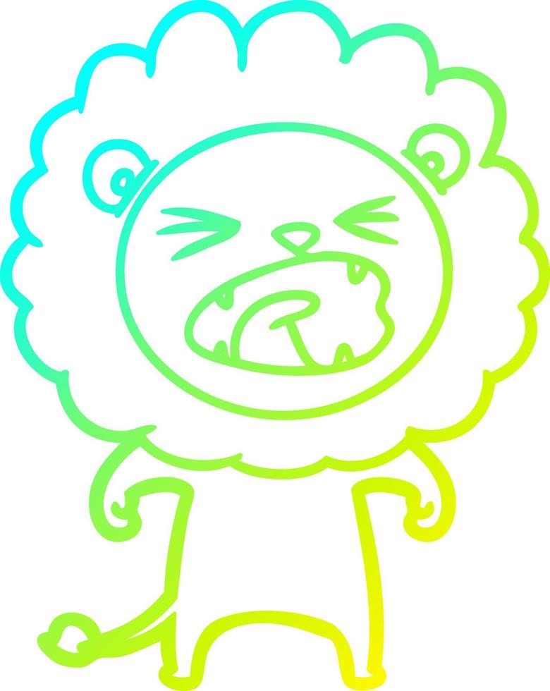 cold gradient line drawing cartoon angry lion vector