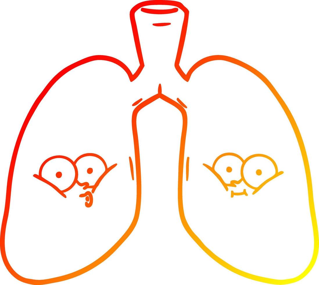 warm gradient line drawing cartoon lungs vector