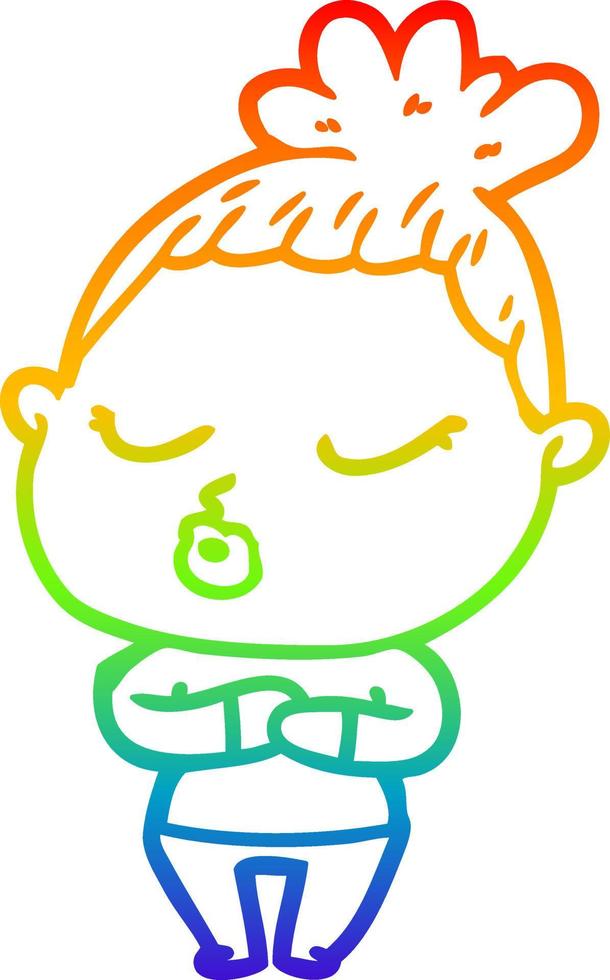 rainbow gradient line drawing cartoon calm woman vector