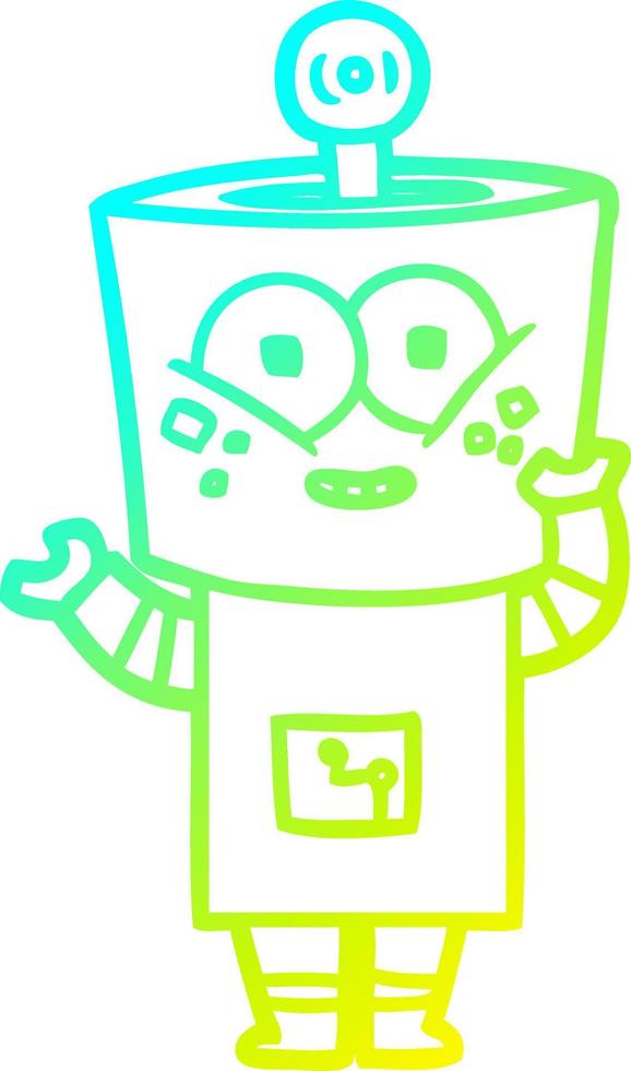 cold gradient line drawing happy cartoon robot waving hello vector