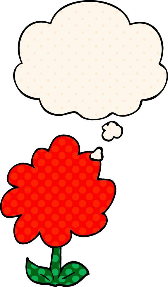 cartoon flower and thought bubble in comic book style vector
