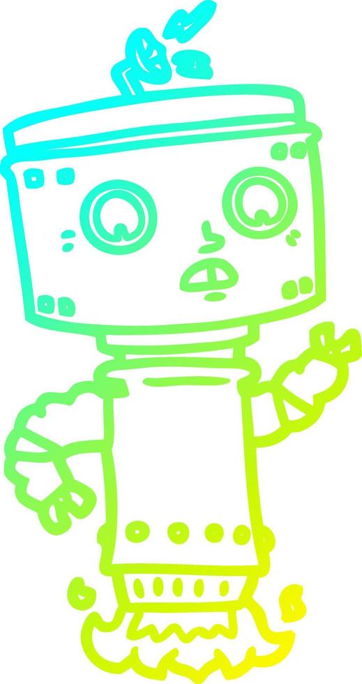 cold gradient line drawing cartoon robot hovering vector