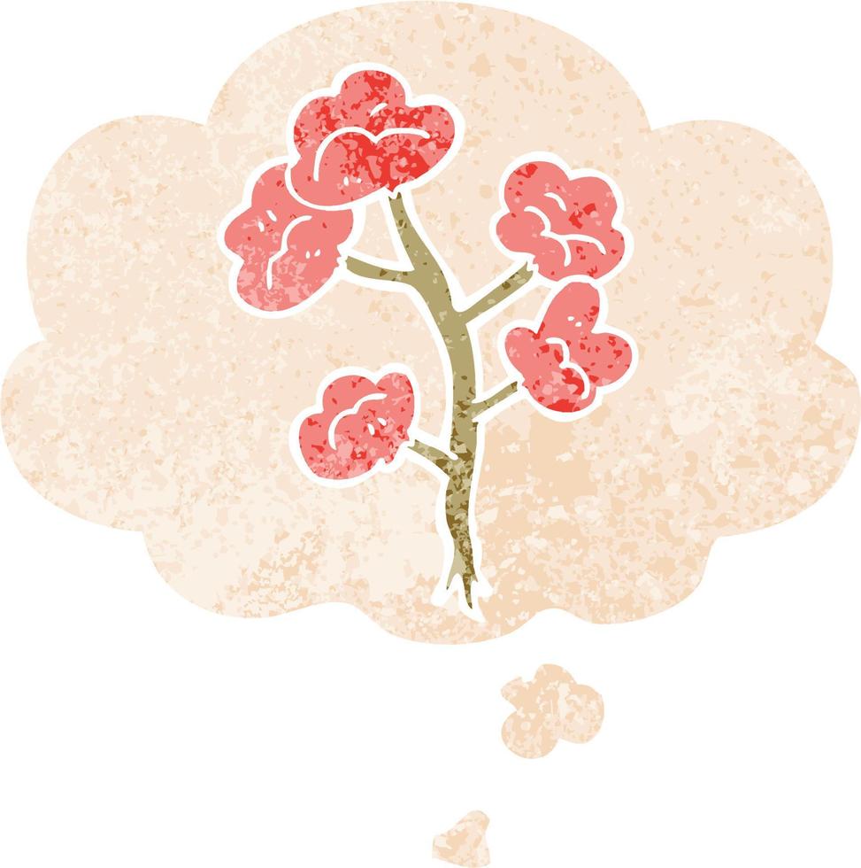 cartoon flowers and thought bubble in retro textured style vector