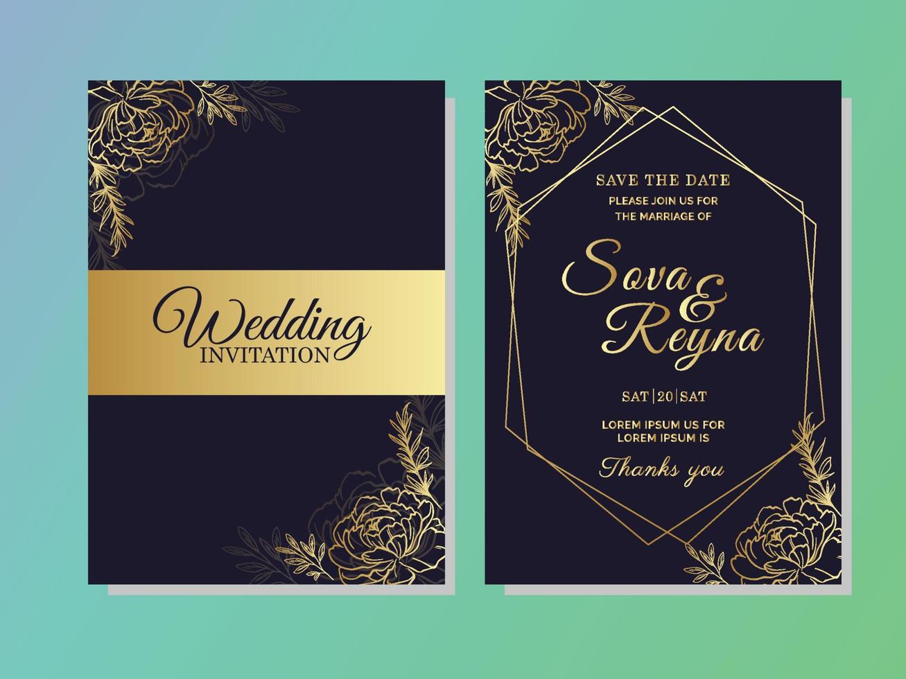 Elegant greenery on wedding invitation card template vector