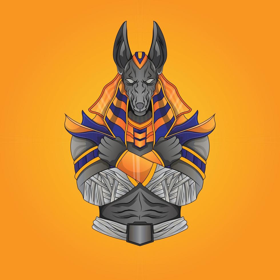 Egyptian God Anubis measures the human heart and pen on sacred scales. God of death vector