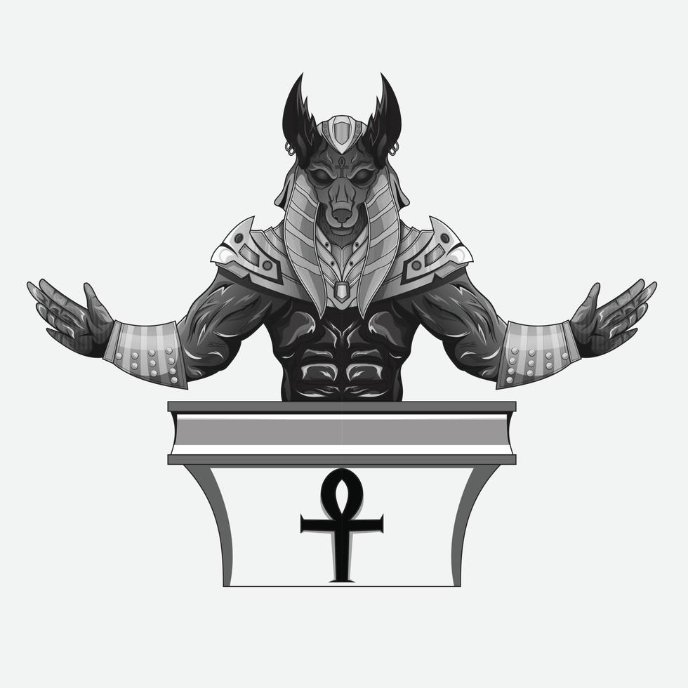 dios egipcio anubis diseño de tatuaje en blanco y negro vector