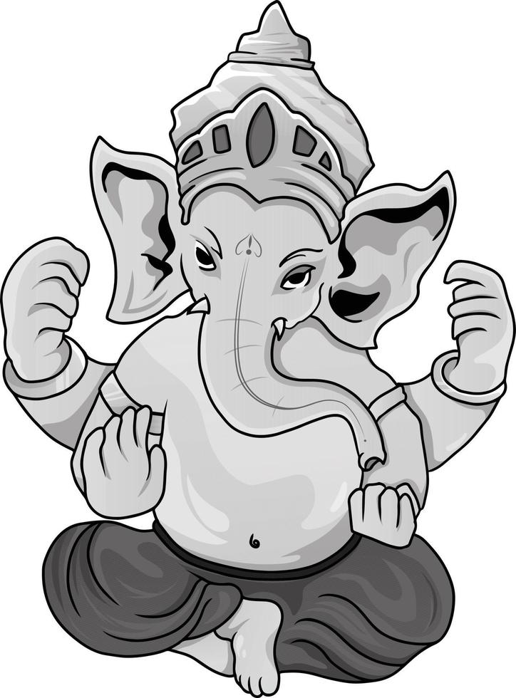 indian Ganesh Puja linear style icon black and white. Hand Drawn Sketch Vector illustration.