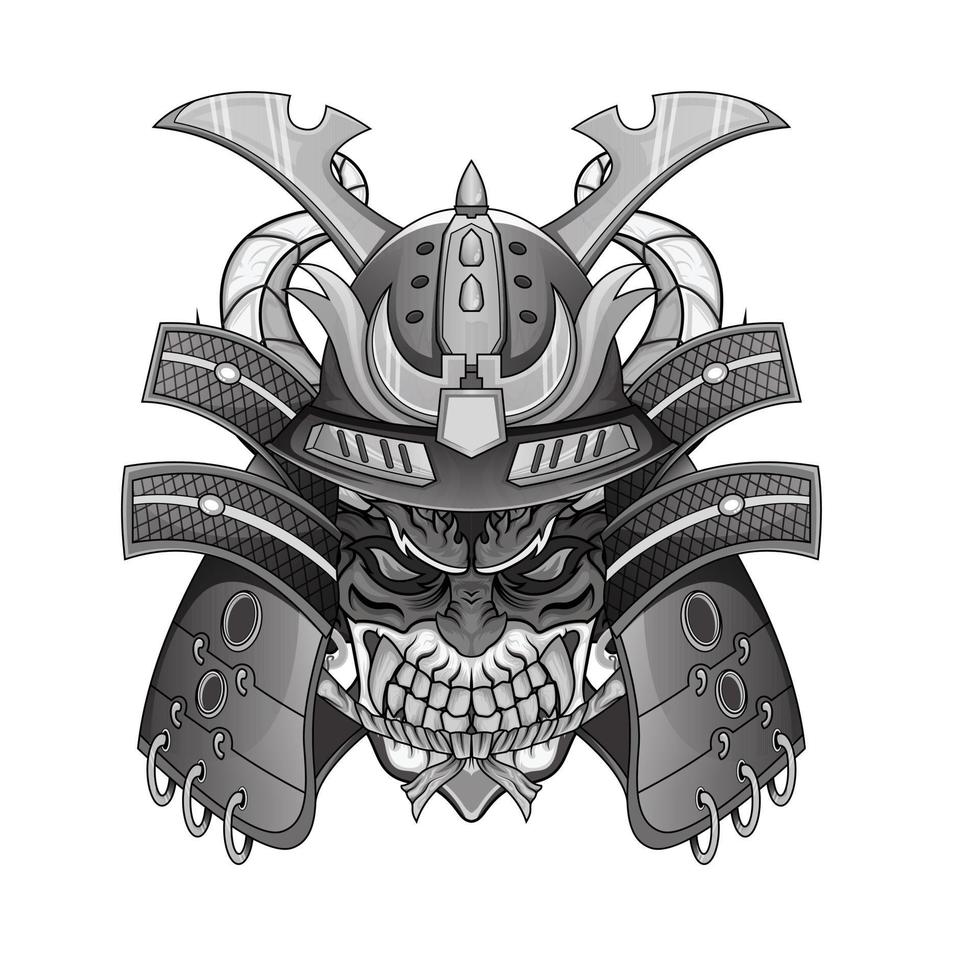 Illustration of an oni mask devil foor tattoos black and white scary