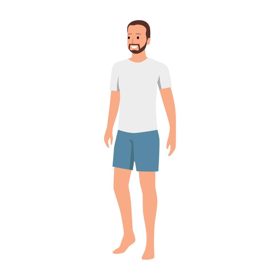 hombre vestido con camiseta simple y moda corta de verano para la ilustración de vector plano de playa