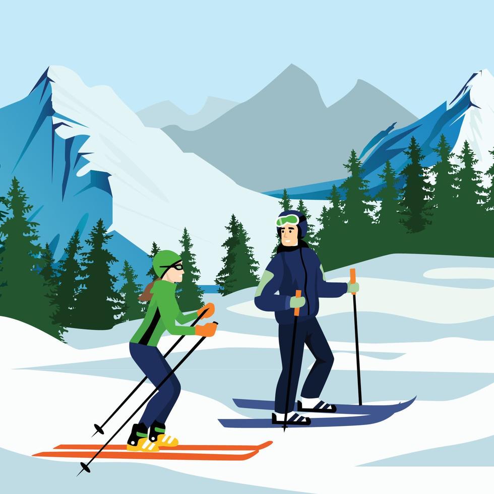 vector illustration of skier mountains snow ski mask rest in mountains