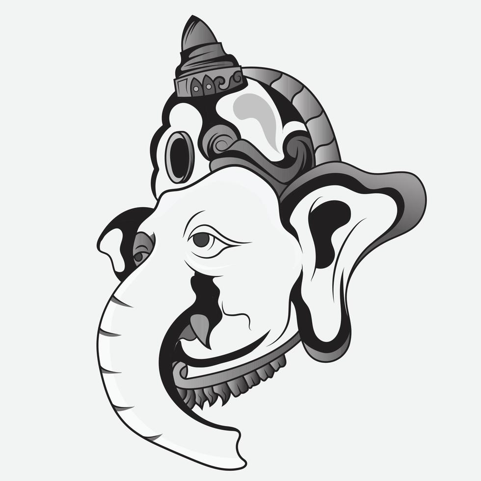 indian Ganesh Puja linear style icon black and white. Hand Drawn Sketch Vector illustration.