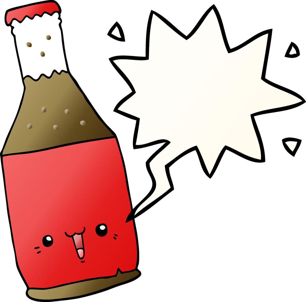 cartoon beer bottle and speech bubble in smooth gradient style vector