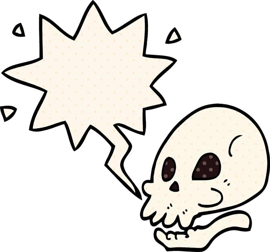 cartoon skull and speech bubble in comic book style vector