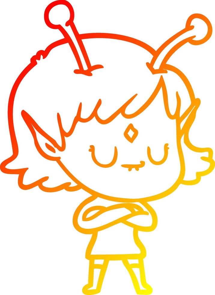 warm gradient line drawing cartoon alien girl vector