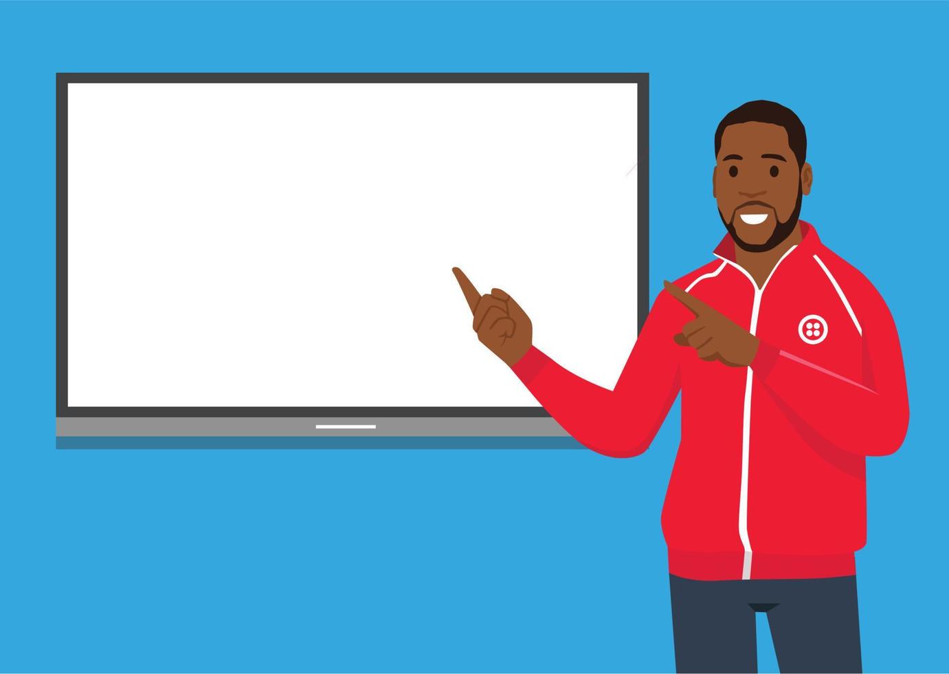 A vector illustration of sport Coach Talking in front of white board explaining about tactic