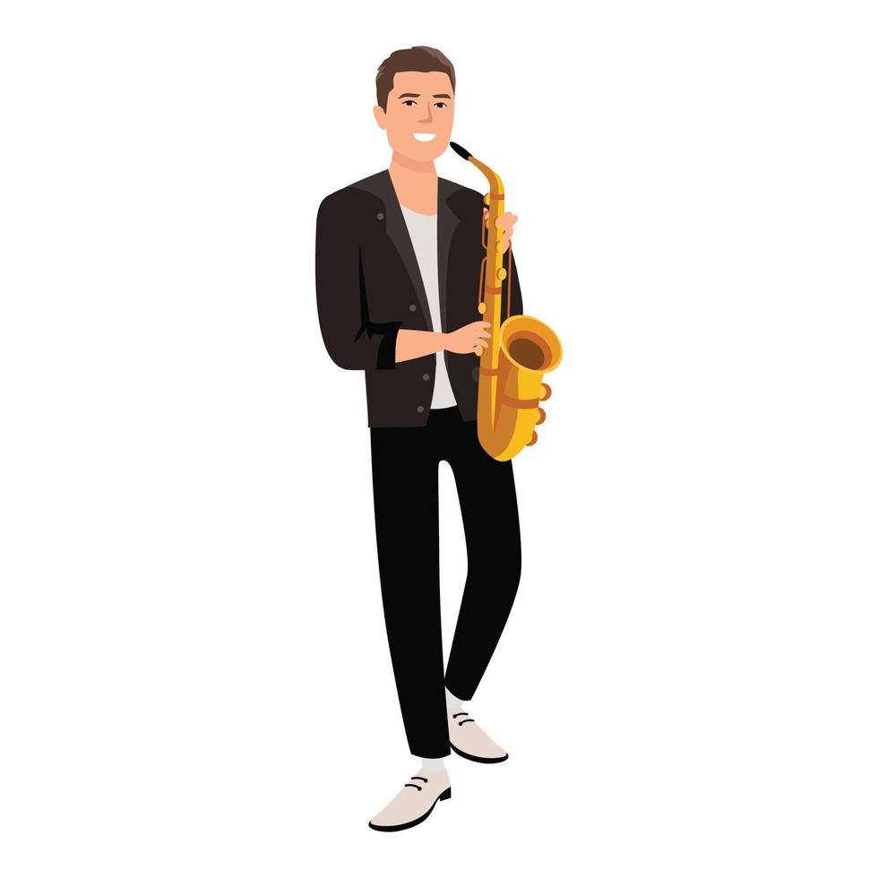 Man playing saxophone flat vector illustration isolated on white background