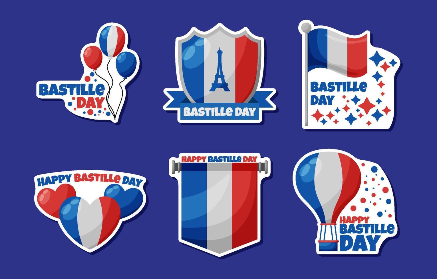 Set of Bastille Day Sticker Pack vector