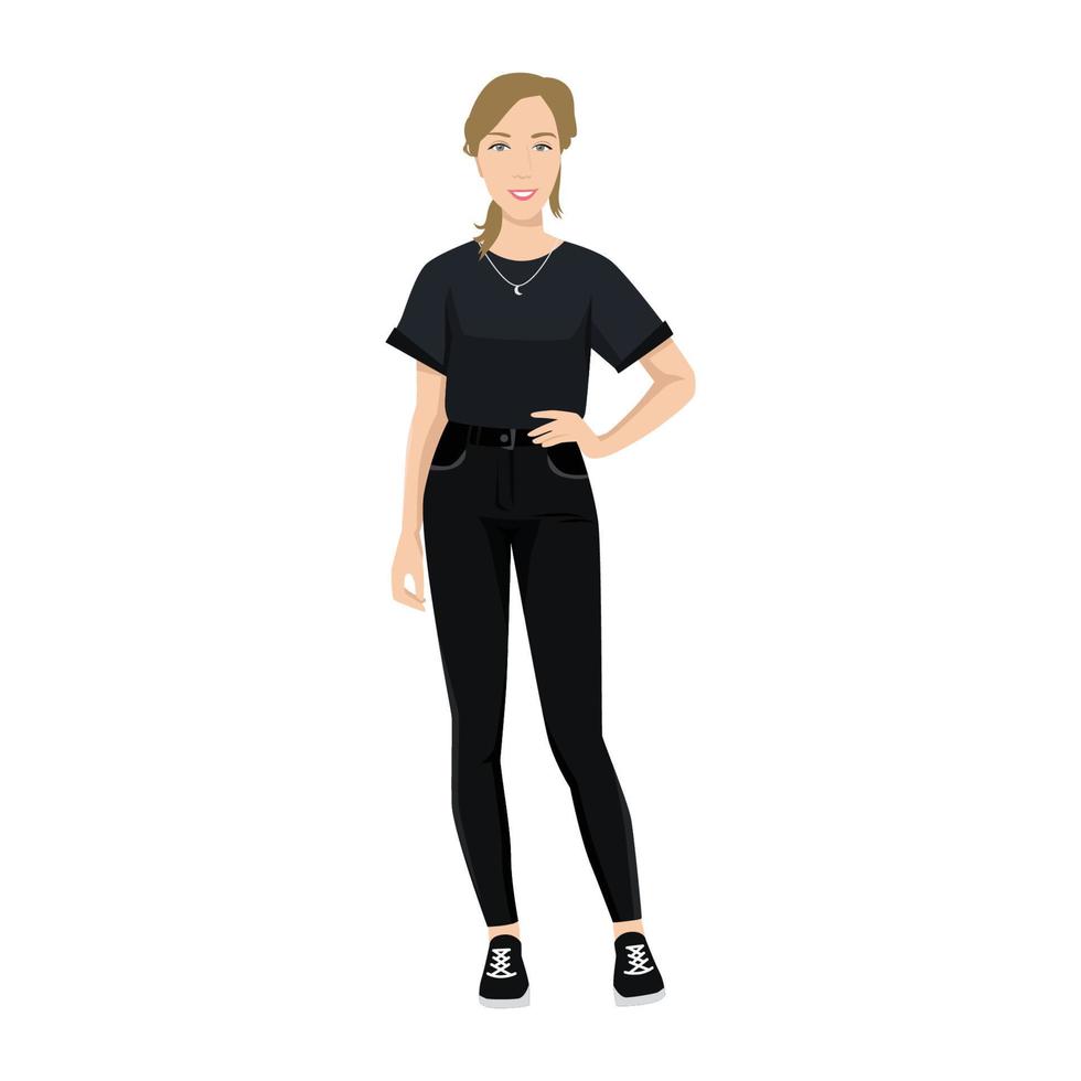 Cool pose de mujer de pie con la mano en la cadera plana ilustración vectorial aislado en blanco vector