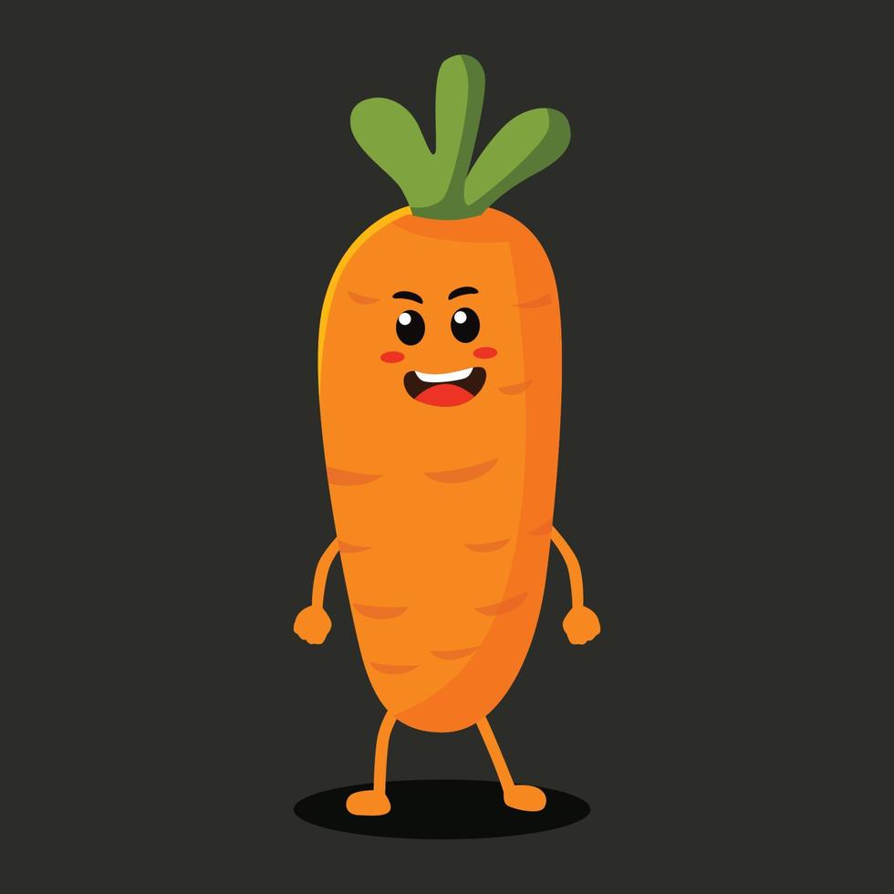 Ilustración de vector plano de carácter de zanahoria aislado en el fondo