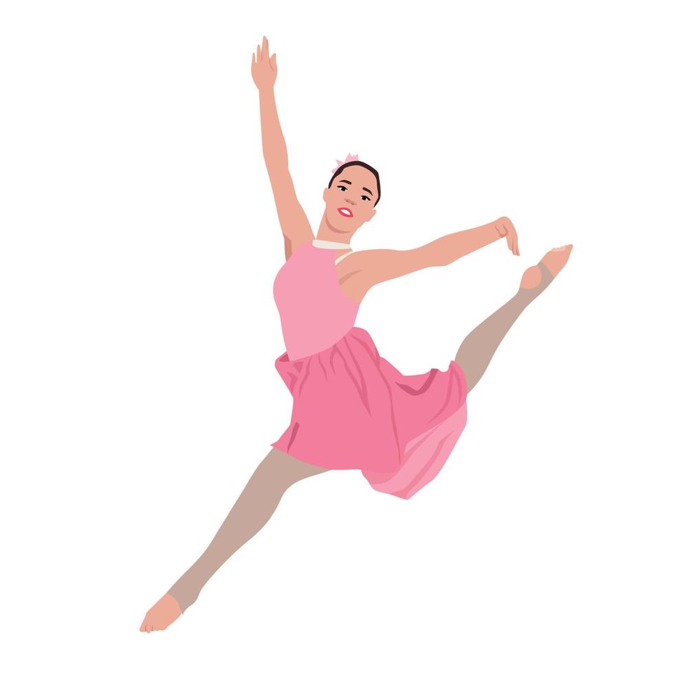 ector elegant ballerina in green tutu dress, dancing on pointe shoes. Female beautiful classic theater dancer character on isolated background. Ballet artist illustration vector