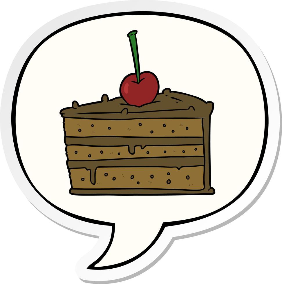 cartoon tasty chocolate cake and speech bubble sticker vector